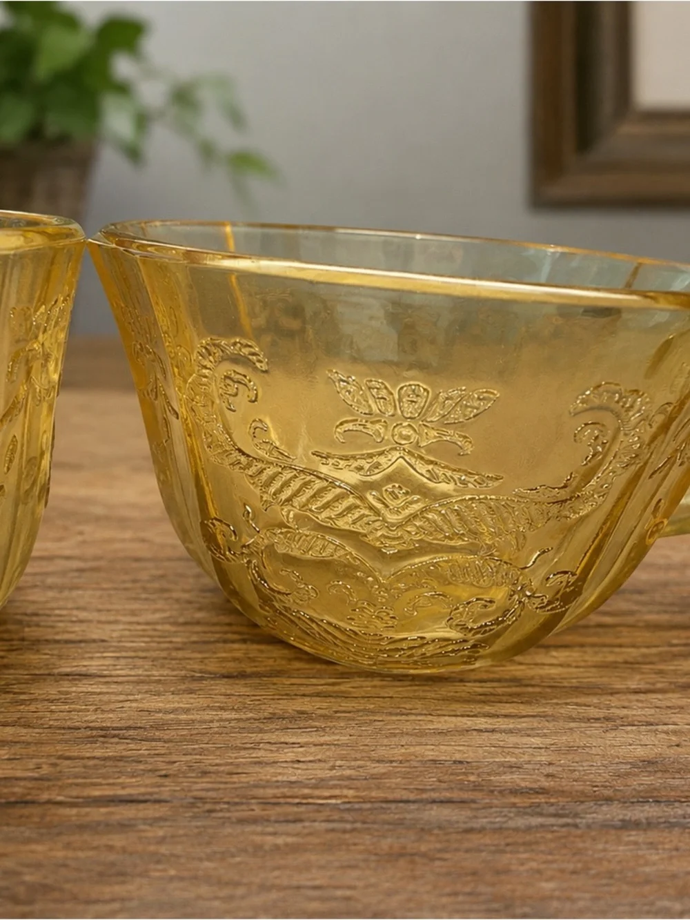 Set of 2 Federal Glass Madrid Amber Depression Glass Tea Cups 1930s